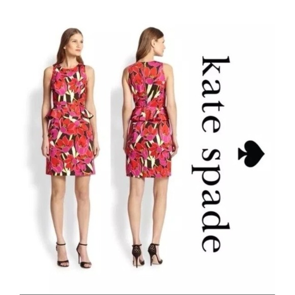 kate spade Dresses & Skirts - Kate Spade Rio Snap Dragon Peplum Floral Print Dress Size 4 NWOT Cocktail Pink